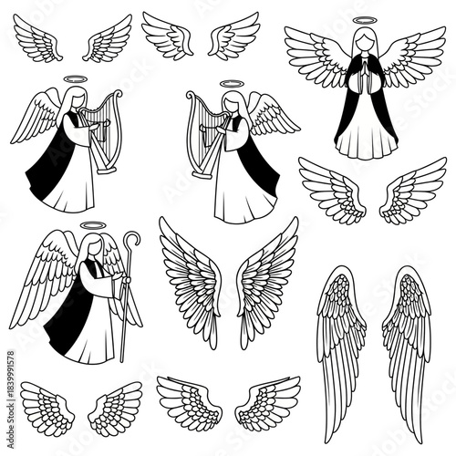 Angels and Wings Line Art Collection