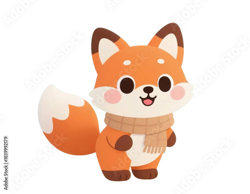 Cute cartoon fox wearing a scarf, charming animal illustration for winter