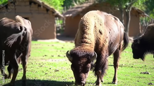Buffalo grazing outdoors