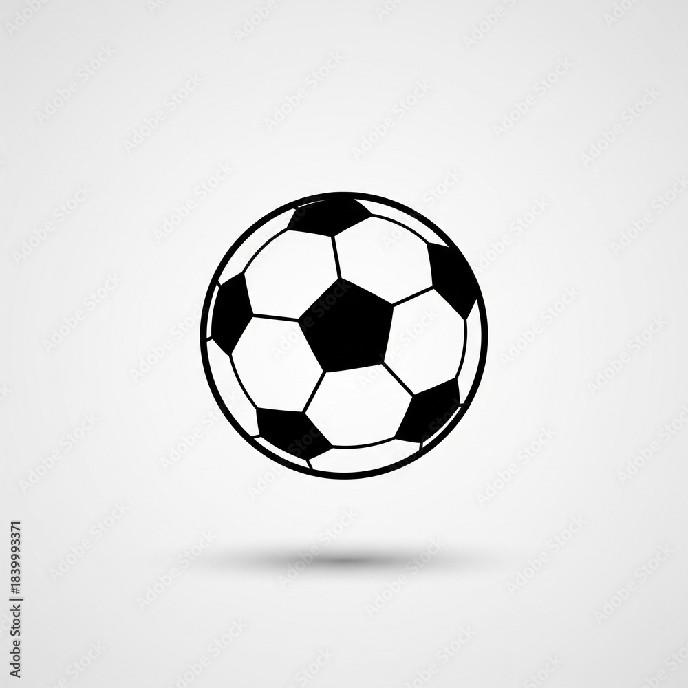 Fototapeta premium Floating minimalist soccer ball icon, soft shadow, bold lines