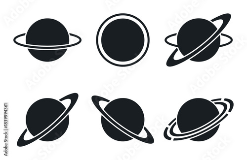 Saturn planet icon collection. Solar system celestial body. Space science graphic.