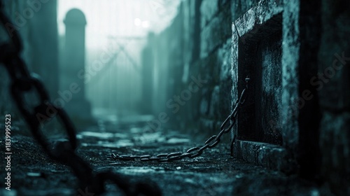 Old stone wall and chains