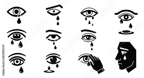 Schilderij op canvas Striking icons showcasing sadness and sorrow, emotional distress expressed throu