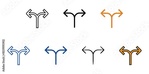 Split arrow icon set multiple style vector collection. Editable Stroke 
