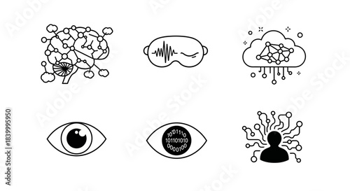 Photography Explore the future of intelligence with these dynamic icons representing AI, neuroscience, and digital perception for innovative projects