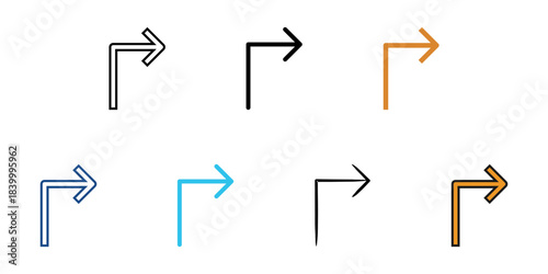 Turn right icon set multiple style vector collection. Editable Stroke 
