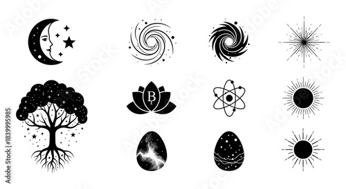 Foto Mystical celestial icons and esoteric symbols for modern branding and spiritual