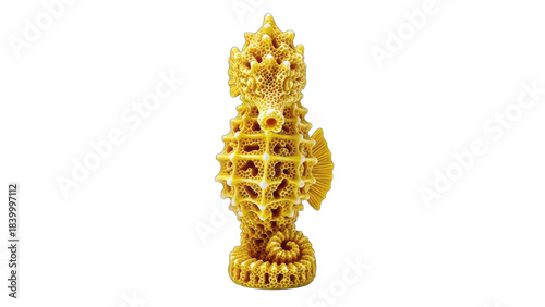 Yellow Seahorse Statue on White Background