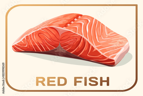 A red fish fillet cartoon vector icon, rich textured appearance and vibrant red hue. Fish portion food illustration is ready to be cooked and enjoyed. Perfect for representing the seafood industry