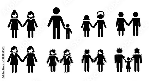 Diverse family unit icons showcasing relationships, togetherness, and modern connections for impactful storytelling and branding projects