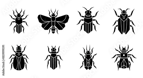 Charming collection of diverse insect silhouettes offering a modern, stylized representation perfect for educational or design projects
