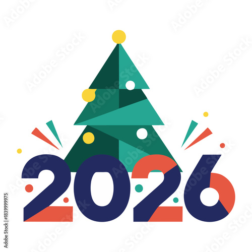 Geometric Christmas Tree with 2026 New Year Vector Illustration