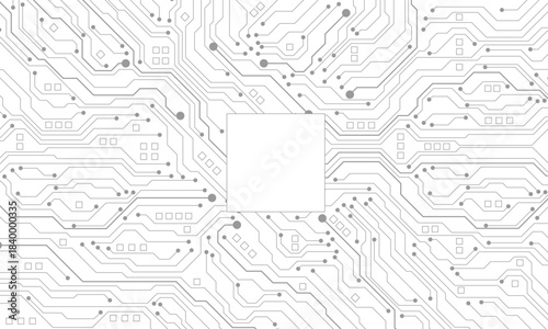 Abstract black circuit board technology connected lines electronics elements computer motherboard chip processor semiconductor digital on white background vector