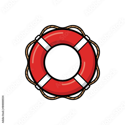 Lifebuoy ring vector icon in bold line cartoon style with perimeter rope