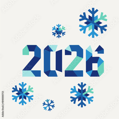 Frozen Snowflake Style 2026 New Year Vector Illustration