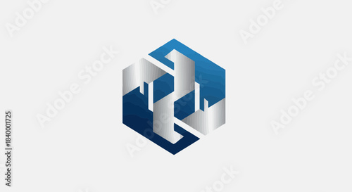Abstract Geometric Hexagon Logo Design in Blue and Silver for Technology Branding