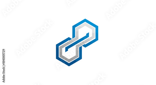 Abstract Geometric Hexagon Logo Design in Blue and Silver on a White Background