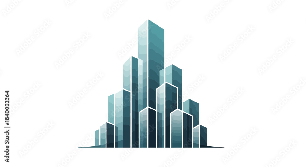Fototapeta premium Abstract Geometric Illustration of a City Skyline, Blue Tones, Architectural Design