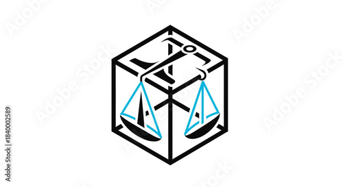 Abstract Geometric Illustration of Justice Scale Inside a Cube for Legal Applications