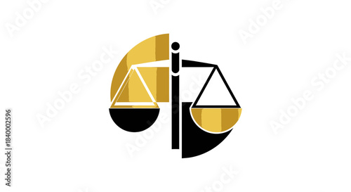 Abstract Geometric Illustration of Justice Symbol with Gold and Black Colors