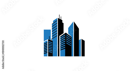 Abstract Geometric Illustration of Modern City Skyline in Blue and Black Colors