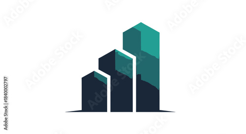 Abstract Geometric Illustration of Modern City Skyline in Teal and Blue Tones