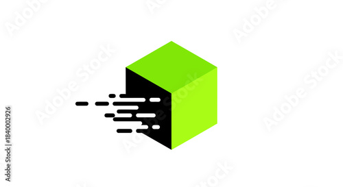 Abstract Geometric Illustration Of Moving Box In Vivid Green and Dynamic Speed Lines