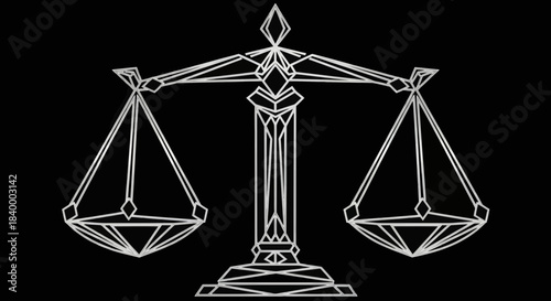 Abstract Geometric Justice Scale Symbol on Black Background Presenting Equal Balance