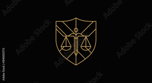 Abstract Geometric Law Firm Logo With Scales Of Justice And Sword Symbolism Design