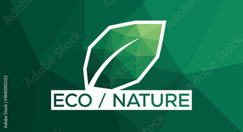 Abstract Geometric Leaf Design With Eco Nature Wordmark on Green Backdrop Concept