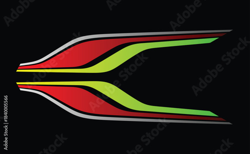 Symmetrical vibrant red and lime green graphic design for vehicle decal
