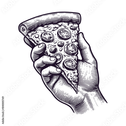 hand holding a slice of pizza
