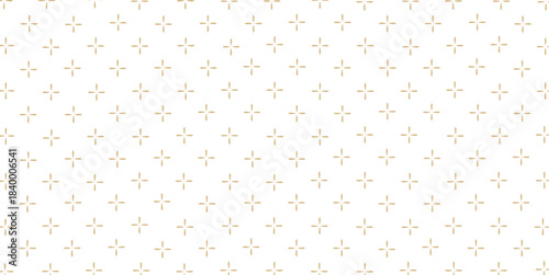 Golden vector seamless pattern with small diamonds, star shapes, rhombuses. Abstract gold and white geometric texture. Simple minimal wide repeat background. Luxury design for decor, wallpaper,	