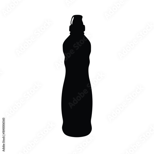 Black silhouette of a plastic beverage or cleaning product bottle with a sport cap isolated