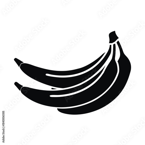 Simple black and white graphic icon representing a small bunch of ripe bananas for food design