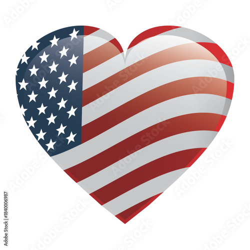 Heart shape vector with United States flag colors symbolizing patriotism national pride independence celebration and American identity for graphic design use