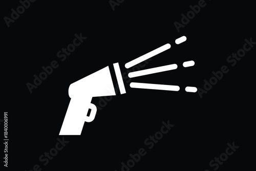 Minimalist white megaphone icon broadcasting sound on a simple black background