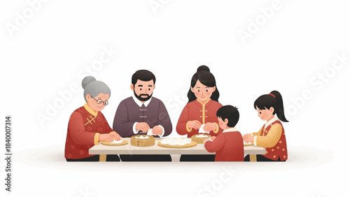 Joyful multigenerational family gathering to prepare traditional dumplings, celebrating cultural heritage and creating cherished memories together