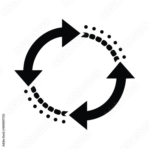 Four black curved arrows forming a continuous circular refresh or cycle process icon on white