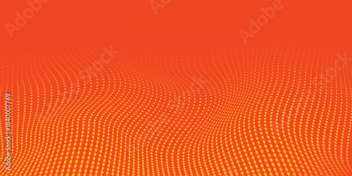 Orange halftone dots, abstract pattern with dark and bright gradient background. digital technology style wall texture ,cartoon or pop art elements, summer banner or comic.