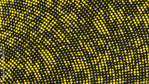 Abstract Halftone Dot Wave Pattern with Yellow Circular Shapes on Black Seamless Design for Modern Trendy Background and Graphic Layout