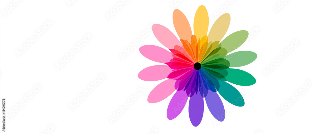 Obraz premium Chromatic Bloom A vibrant daisy-shaped arrangement bursting with a spectrum of colors, conveying a sense of artistic beauty and harmony. 