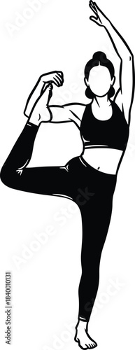 Yoga pose illustration of woman balancing in extended posture, fitness silhouette showing flexibility, mindfulness, strength, and wellness for health, exercise, and lifestyle projects