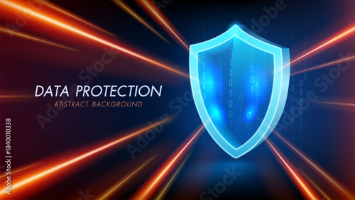 Shield protects against the incoming red beam, data protection concept. futuristic, abstract background.