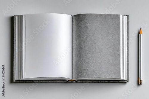 Blank Notebook with Pencil on Gray Background for Creative Writing