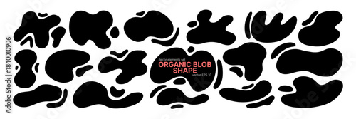 Organic Black Soft Amoeba Oval Shape Kit. Monochrome Round Form Set. Abstract Blob Figure Bundle. Hand Drawn Vector Illustration