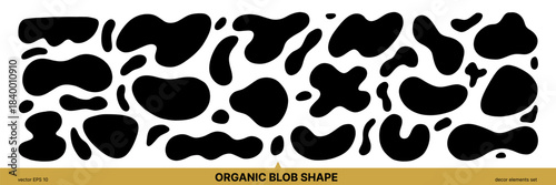 Organic Black Soft Amoeba Oval Form Kit. Monochrome Round Shape Set. Abstract Blob Figure Bundle. Hand Drawn Vector Illustration