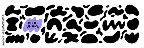 Trendy Organic Black Soft Amoeba Oval Shape Kit. Monochrome Round Form Set. Abstract Blob Figure Bundle. Hand Drawn Vector Illustration
