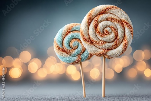 Colorful Swirl Lollipops with Sparkling Background Bokeh Effect