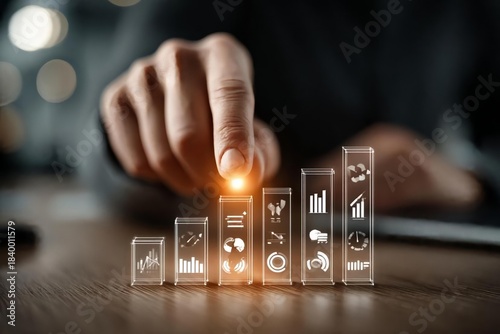 Digital Marketing Growth Data Visualization with Hand Interaction